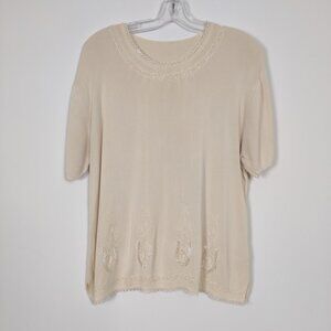 Vintage Beaded Knit Top Size XXL Bodycon Eyelet Feminine Retro